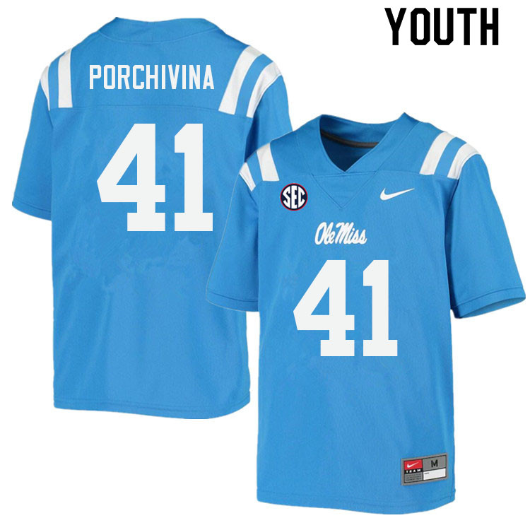 John Porchivina Ole Miss Rebels NCAA Youth Powder Blue #41 Stitched Limited College Football Jersey XNP4458XG